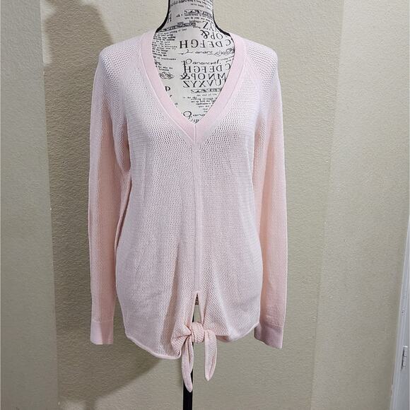 Etc‎ pale pink open weave tied waist sweater size medium - Picture 1 of 6